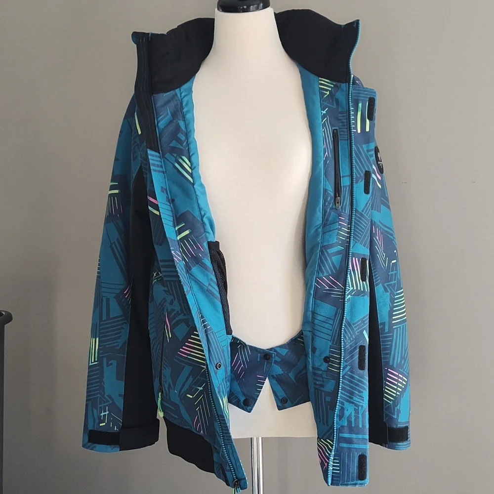 Obermeyer Teen Gage Radio Wave Patterned Hooded Ski/Snowboard Jacket Sz Teen XL - Picture 8 of 13